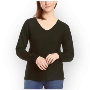 NWT Ella Moss Soft Ribbed Knit V-Neck Sweater – Size M – Black - W133